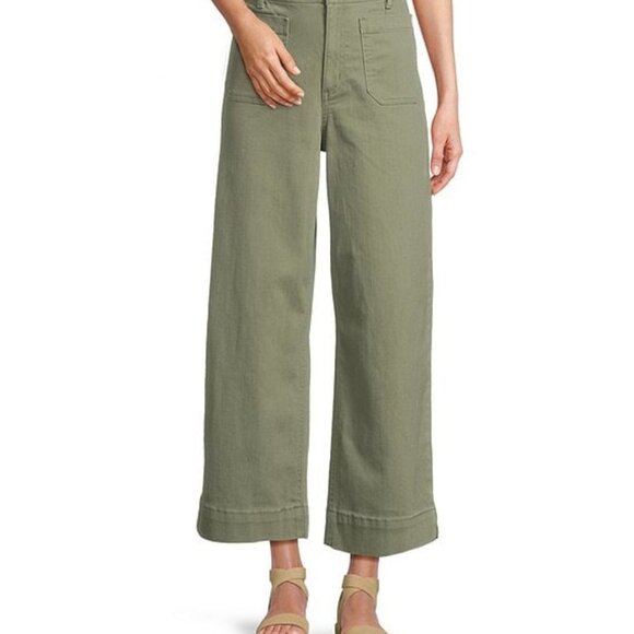 Code Bleu Denim - Hollywood Waist High-Rise Wide-Leg Patch Pocket Cropped Washed Aloe Jeans